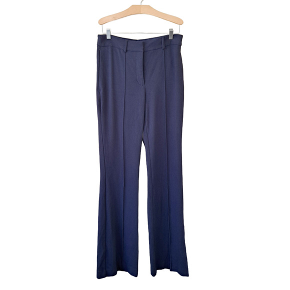 EXPRESS Flare High Rise  Pant Size 6 Navy Blue Stretch Knit Seamed Trouser Work - Picture 2 of 8